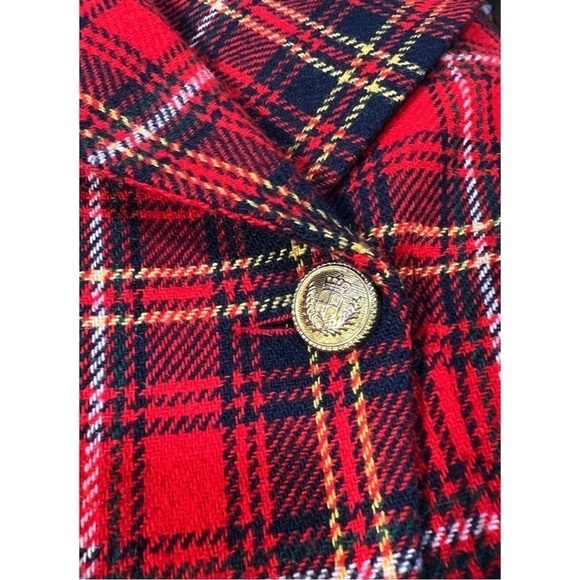 Norton McNaughton Sz 10P Red Tartan Gold Crest Button Wool m Blazer Jacket Women - Picture 5 of 11